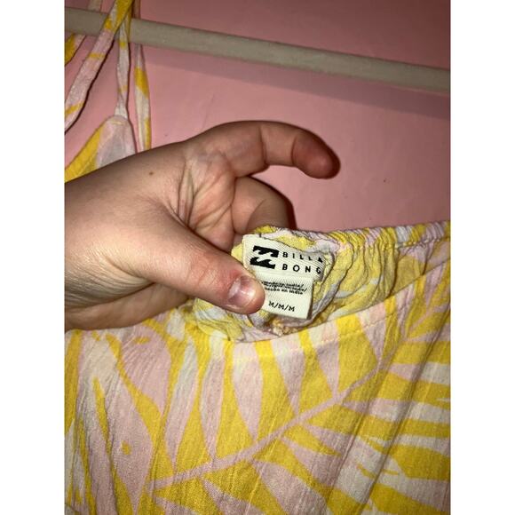 Billabong Yellow White Pink Tropical Leaf Tie Strap Cami Top Size Medium - Picture 4 of 5